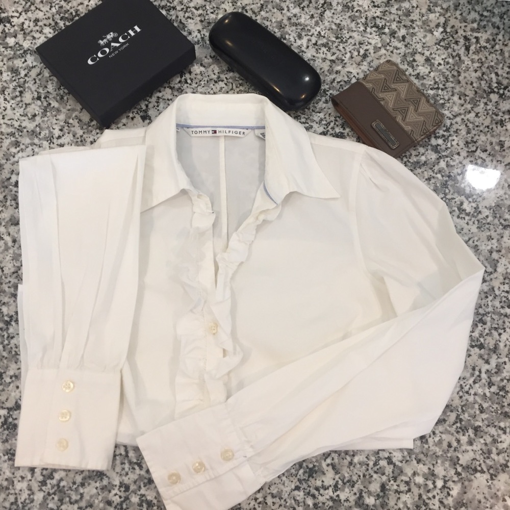 Tommy H. white fringe button up shirt